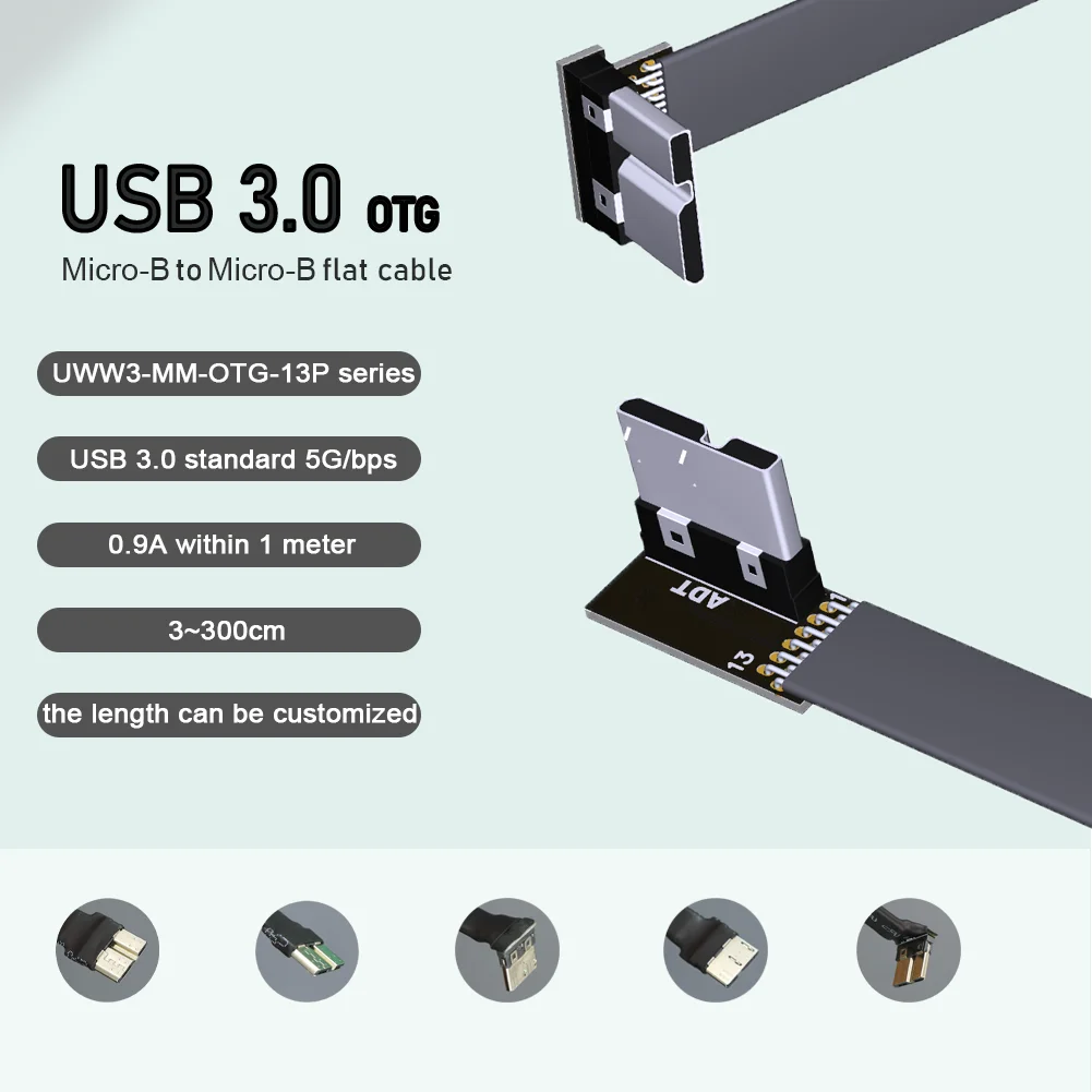 

Aerial OTG Fold 90 градусов USB 3.0 Micro-B к Micro-B Гибкий ленточный кабель FFC FPV Плоский шнур для аэрофотосъемки Мужской 5G/bps