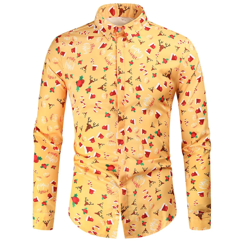 

Мужская Рождественская рубашка вечерние с 3D принтом, мужская рубашка с пуговицами, отворотом, длинным рукавом, снежинкой, Санта-Клаусом, высококачественные футболки 6XL