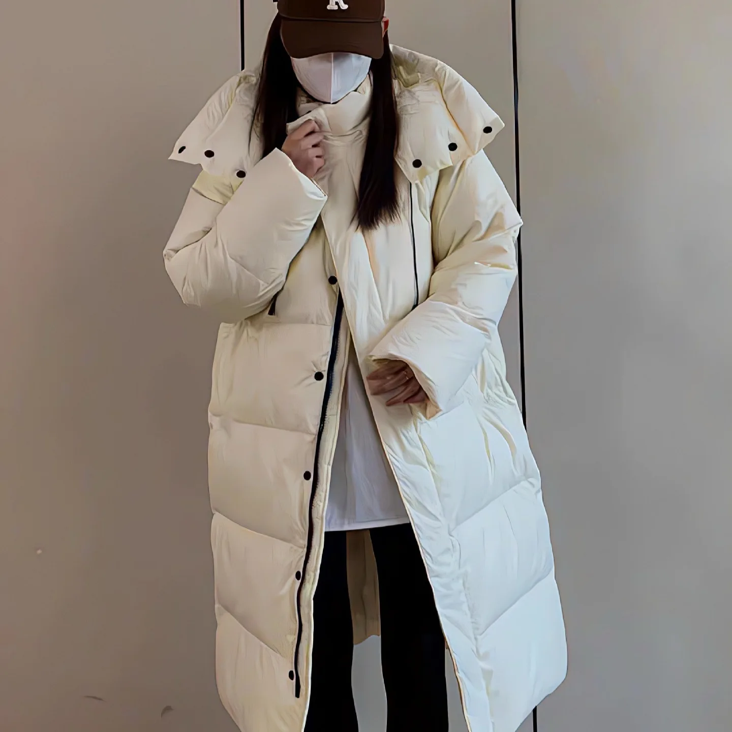 Women's Knee-length Long Down Jacket, White Duck Down, Hooded Puffer Jacket, Loose Warm Coat, Thick, Winter