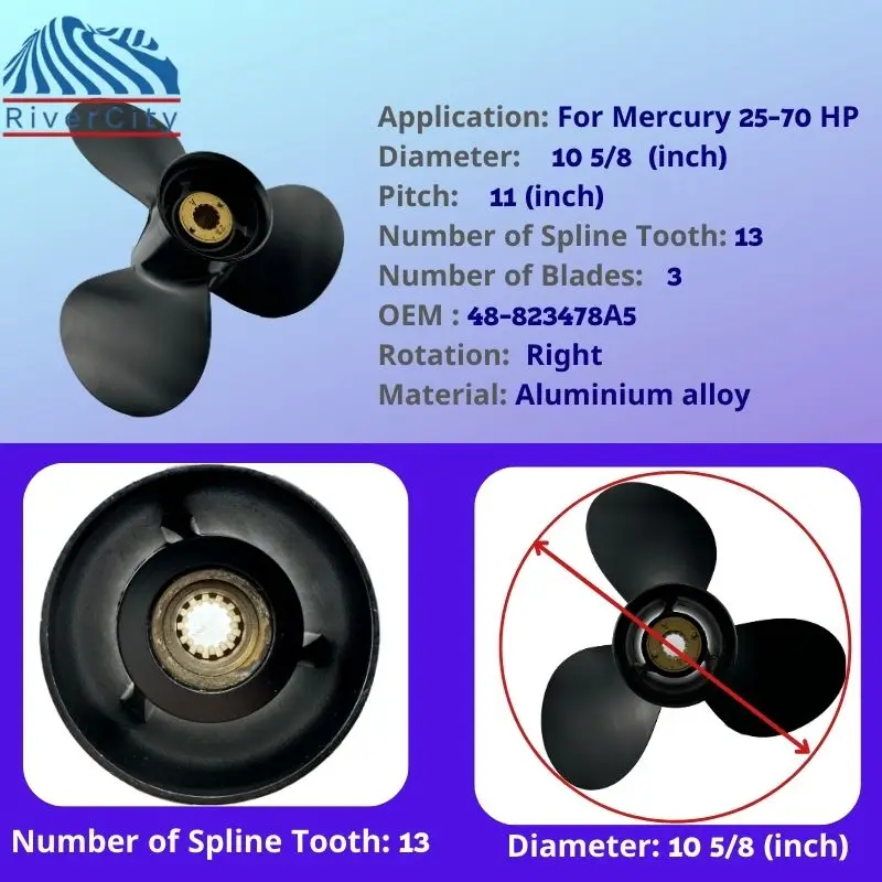 11 5/8x11 Outboard Propeller For Mercury 50hp 60hp 70hp Motor Aluminum Alloy Screw 3 Blade 13 Spline Ship Marine Engine Part