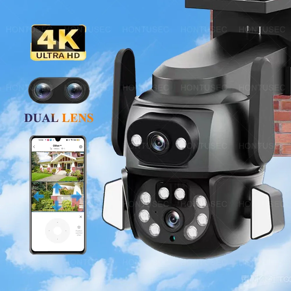 

4K 8MP WIFI Camera Dual Lens Dual Screen 2K 4MP Video Surveillance Camera Auto Tracking Outdoor Two Way Audio IP66 PTZ Camera