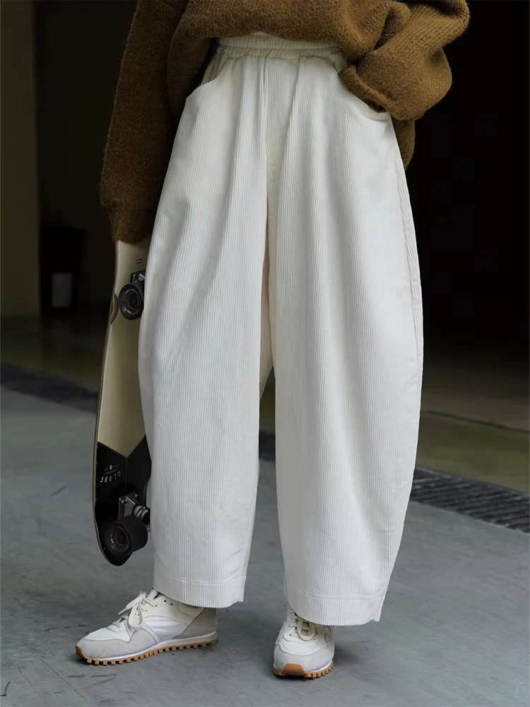 High Elastic Waist Green Corduroy Wide Leg Pants New Loose Fit Trousers Women Fashion Tide Spring Autumn 2024 1DF21930