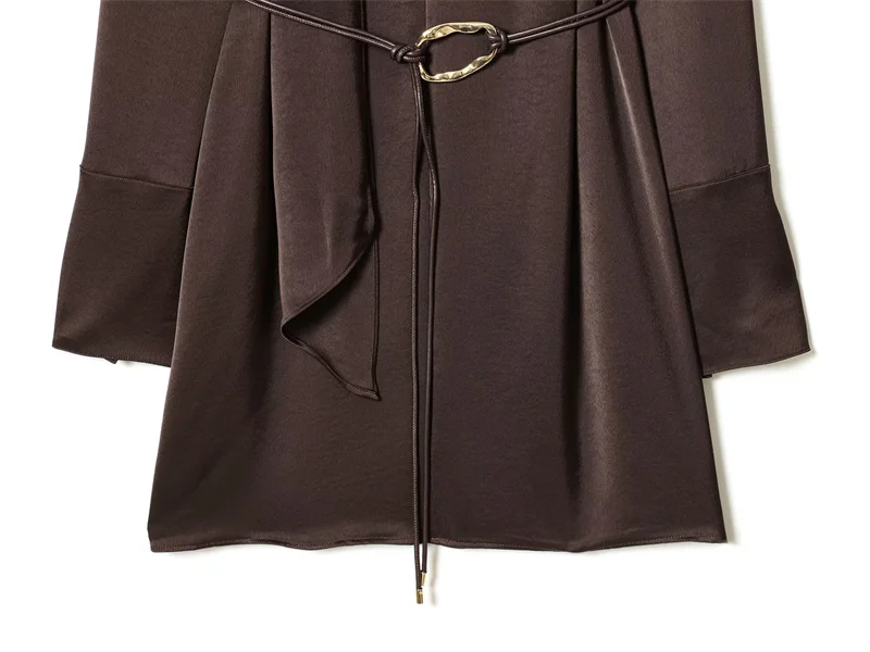 Nouvelle robe vintage en satin à col montant et ruban pour femme, style urbain, collection 2026