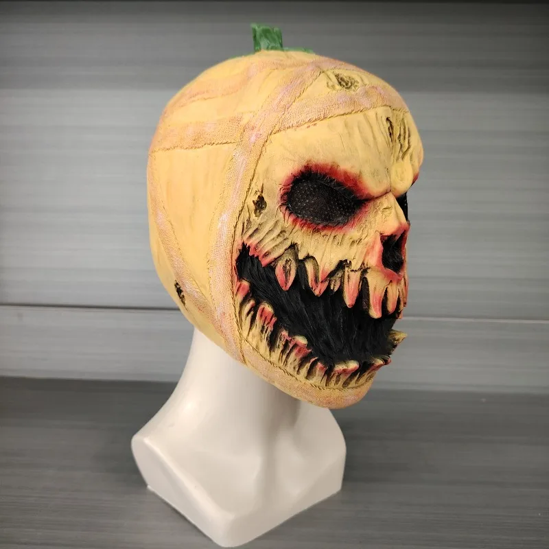 

Latex Pumpkin Mask Full Head Horror Cosplay Prop Evil Costume Scary Pranks for Halloween Party NPC Role Play Accessories