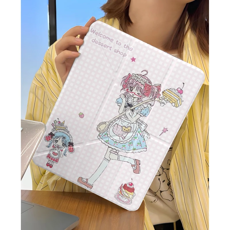 Cute Pink Grid Girl Tablet Case For iPad Pro 11 12.9 13 A16 M2 M4 M3 M5 Shell 8.3 9.7 10.2 5/6/7/8/9/10/11th Air 3 4 56 7 Cover