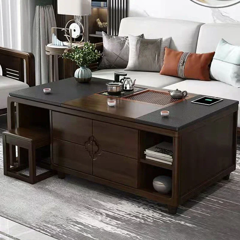 

Solid wood lifting kung fu tea table tea table living room household small apartment balcony tea integrated