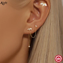 AIDE 925 Sterling Silver Horse Eye Zircon Tassel Earrings For Women Double Studs 18K Gold Color Earrings Jewelry Pendientes