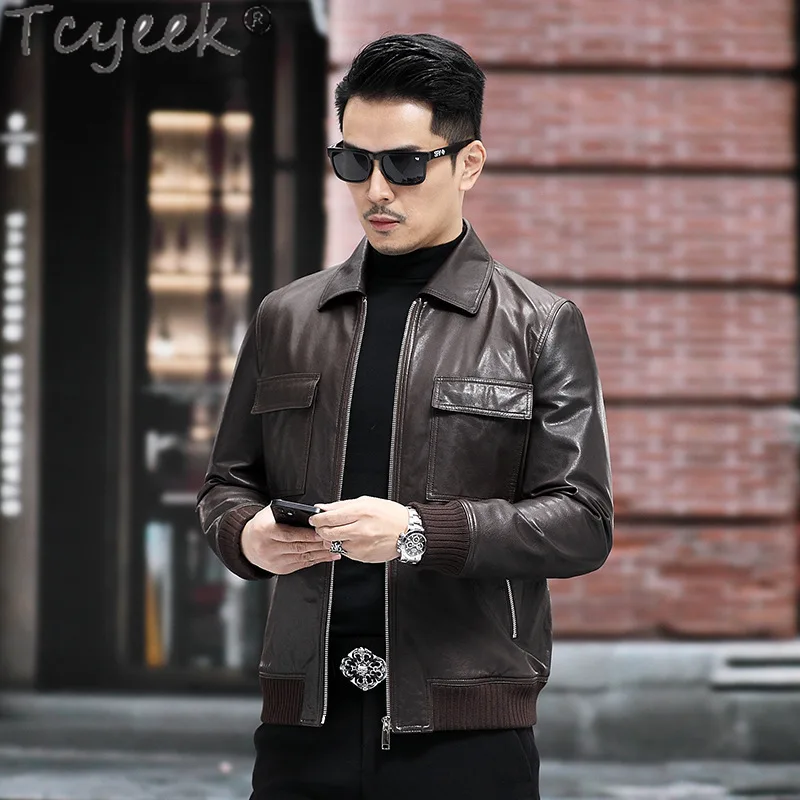 Tcyeek Genuine Leather Jacket Men 2025 Vegetable Tanning Sheepskin Coat Spring Autumn Clothes Men's Motocycle Jackets Jaqueta