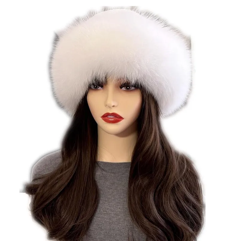 Genuine Fox Fur Hat Women Warm Snow Ski Cap Female Lady Windproof Winter Russian Ushanka Hats