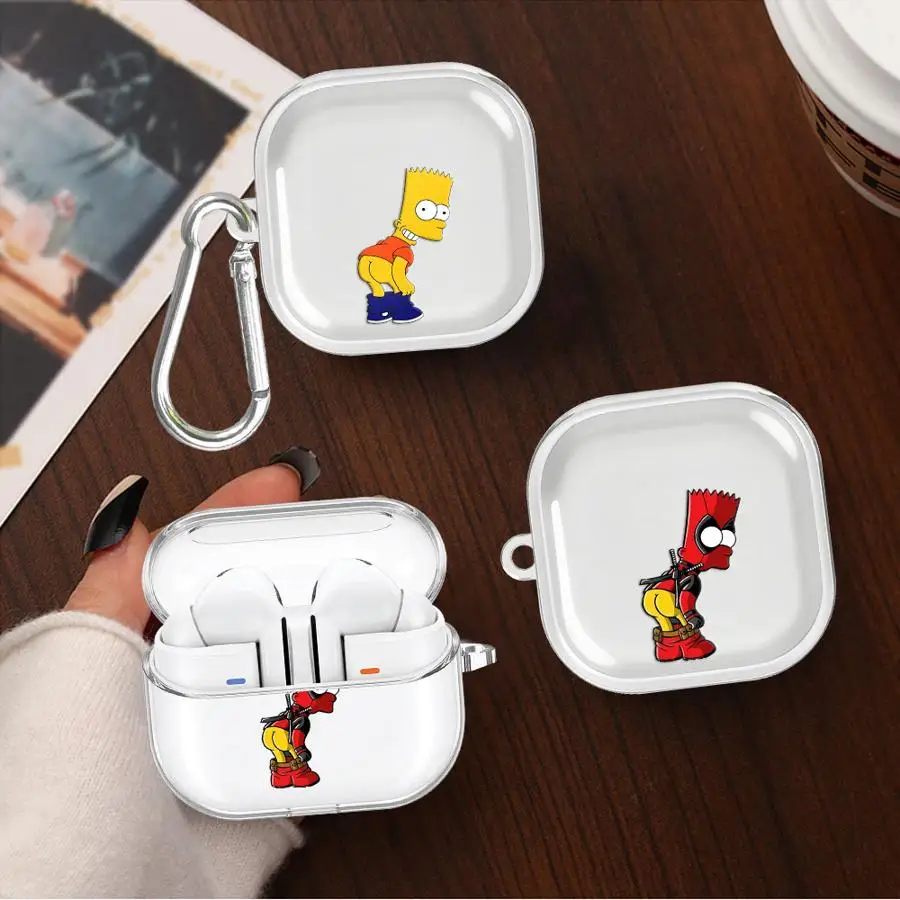 Case For Samsung Galaxy Buds 3 FE 2Pro 3Pro 4 Pro 2 4Pro Live Clear Earphone Cases Cover With Hook Funny The Simpsons