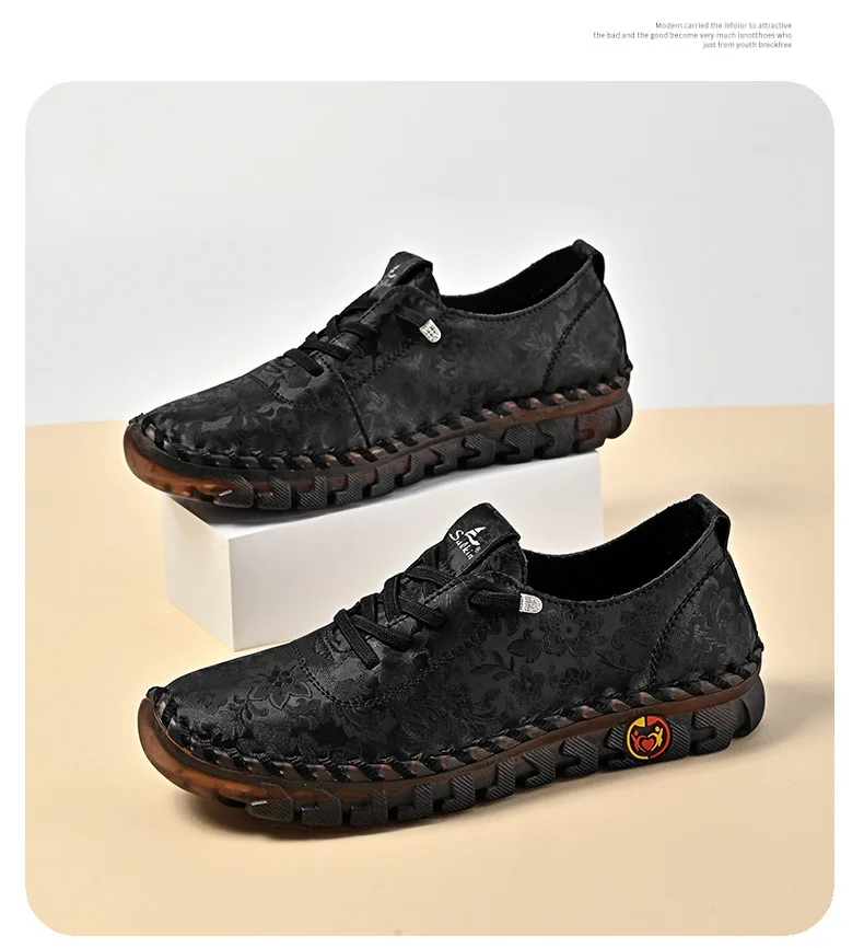 New Unique Oxford Shoes 43 44 Women's Split Leather Loafers Woman Orthopedic Moccasins Mother Designer Laced Daily Walking Flats