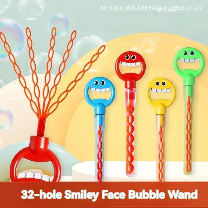 

32-hole Smiley Bubble Stick Five-claw Bubble Machine, Retractable Children's Bubble Blowing Toy Summer Outdoor Camping Kids Toys