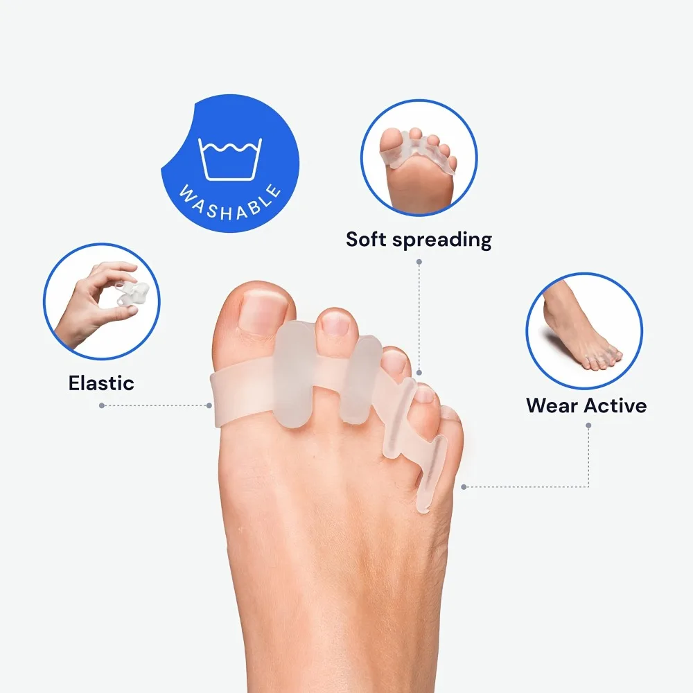 ตัวแยกนิ้วเท้าซิลิโคน แผ่นรองเจล แก้ปัญหานิ้วหัวแม่เท้าเอียง สำหรับผู้ชายและผู้หญิง สวมใส่สบาย ช่วยลดอาการปวด ขนาดเดียวใช้ได้กับทุกคน