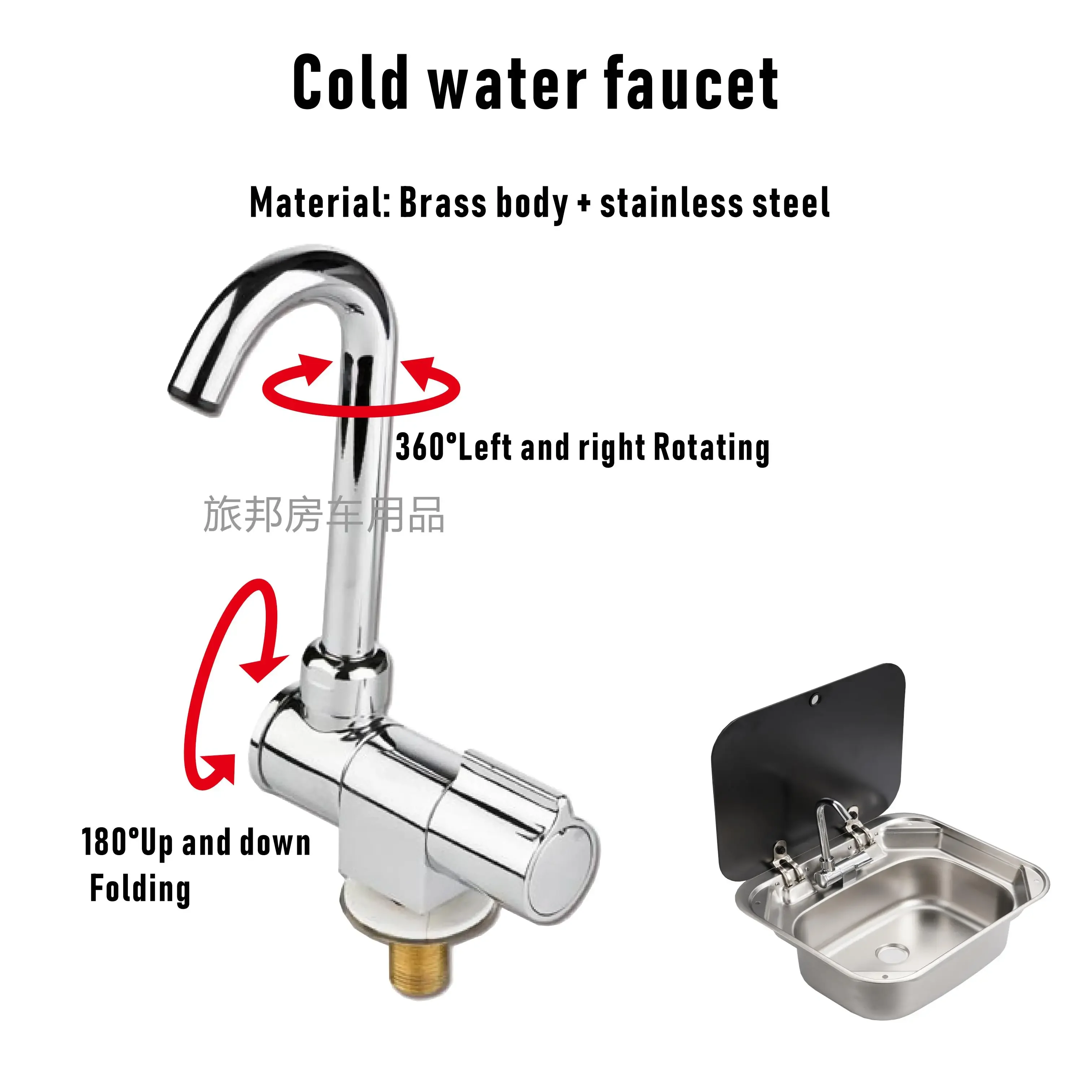 Caravan Faucet 180 Degree Folding 360 Rotating Sink Tap Mobile Kitchen Bathroom RV Marine Boat Motorhome Camper Van Brass Body