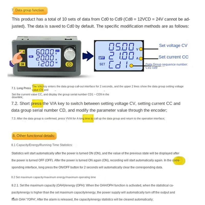 벅 컨버터 CC CV 스텝 다운 모듈 LCD 조정 가능한 조정 전원 공급 장치, 5V, 12V, 24V, 36V, 48V, 22A, 1400W