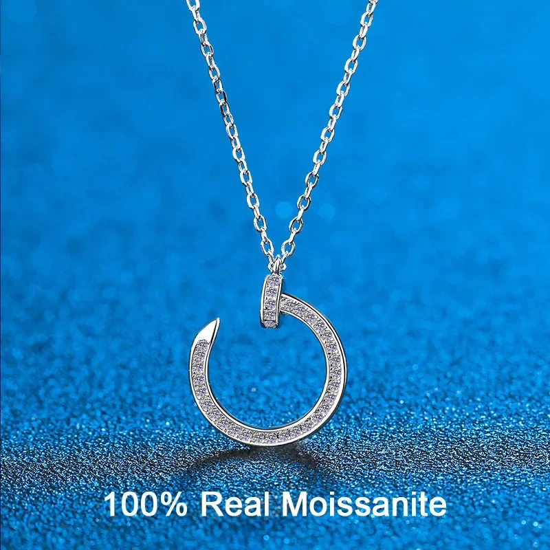 

Moissanite D Color Necklace 925 Sterling Silver Mini Diamond Nail Pendant Gift For Women 0.19 ct Fine Jewelry