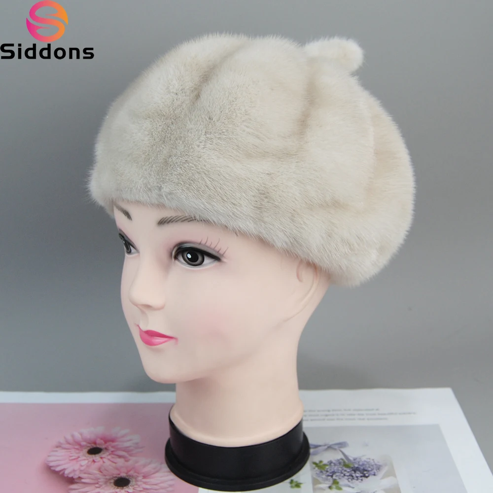 

2024 Winter Women's New Full Mink Mink Soft Beret Pumpkin Hat Fur Bud Hat Korean Fashion Outdoor Warm Women's Hat