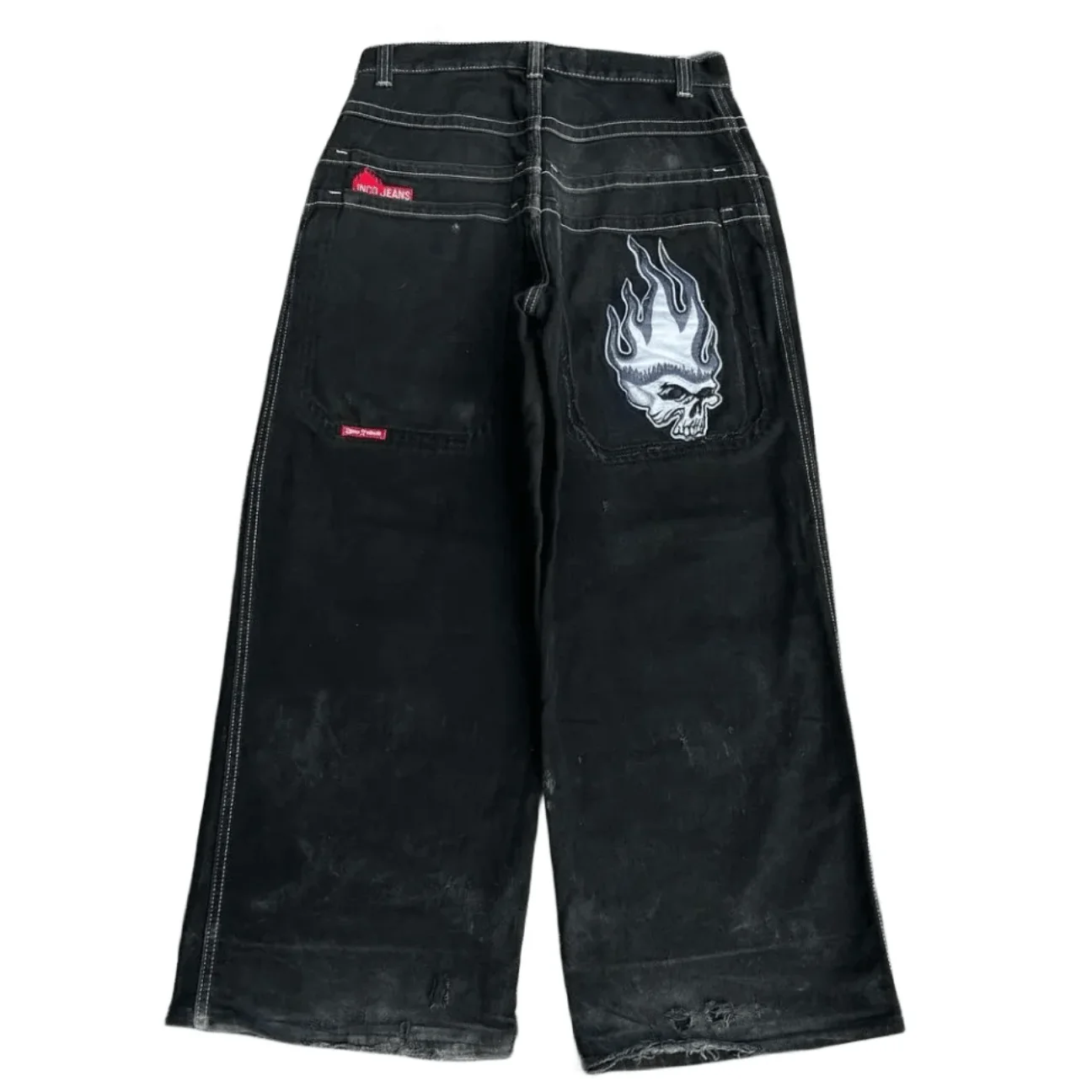 

Джинсы JNCO, новые мешковатые джинсы в стиле ретро Харадзюку с вышивкой черепа, женские джинсовые брюки, готические широкие брюки в стиле рок, хип-хоп, уличная одежда