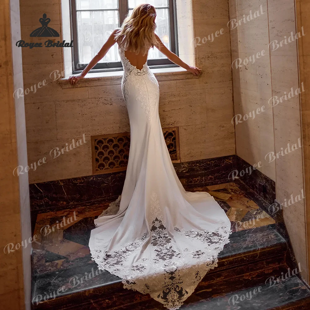 Deep V Neck Elegant Mermaid 2027 Wedding Dresses Open Backless Applique Bridal Gown Customized vestido de novia