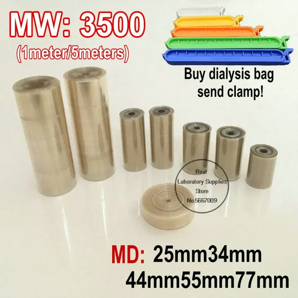 1meter/5meter Labor MW3500 Regenerierte Cellulose Dialyse Tasche mit MD25/34/44/55/77mm