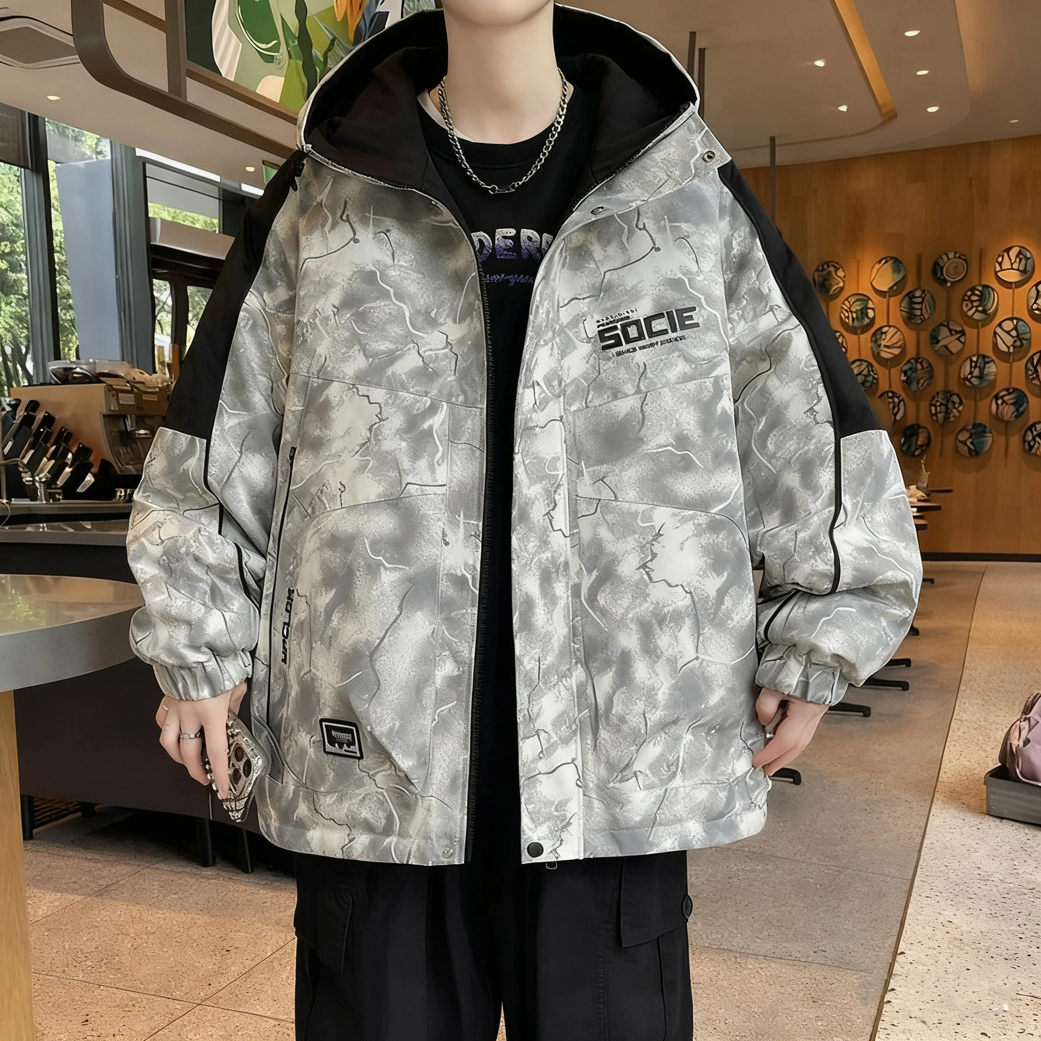 

Осень-зима 2025 года, высококачественная куртка для мальчиков-подростков, утепленная куртка-дождевик на флисовой подкладке, повседневная модная одежда для кампуса для мужчин