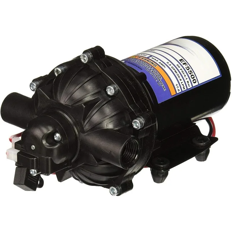 EF5500-BOX 5.5GPM 12V Diaphragm Pump-1/2 FNPT Connection, 5.5 GPM, Black