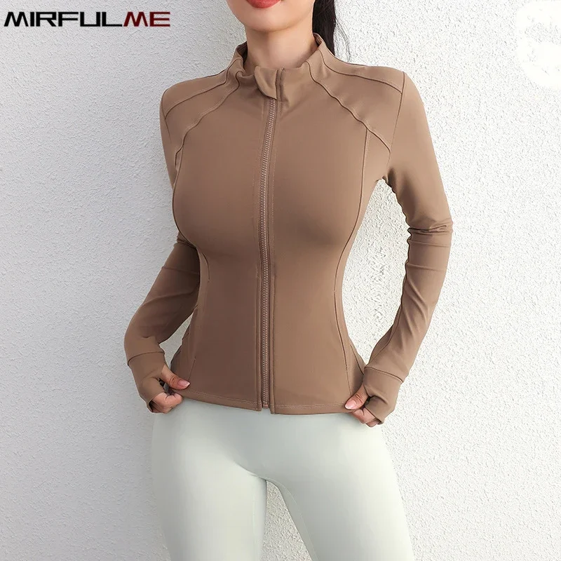 Women Sport Jackets Zipper Yoga Jacket With Pocket Long Sleeve Running Sweatshirts Elastic Quick Dry Gym Fitness Top Coat Female