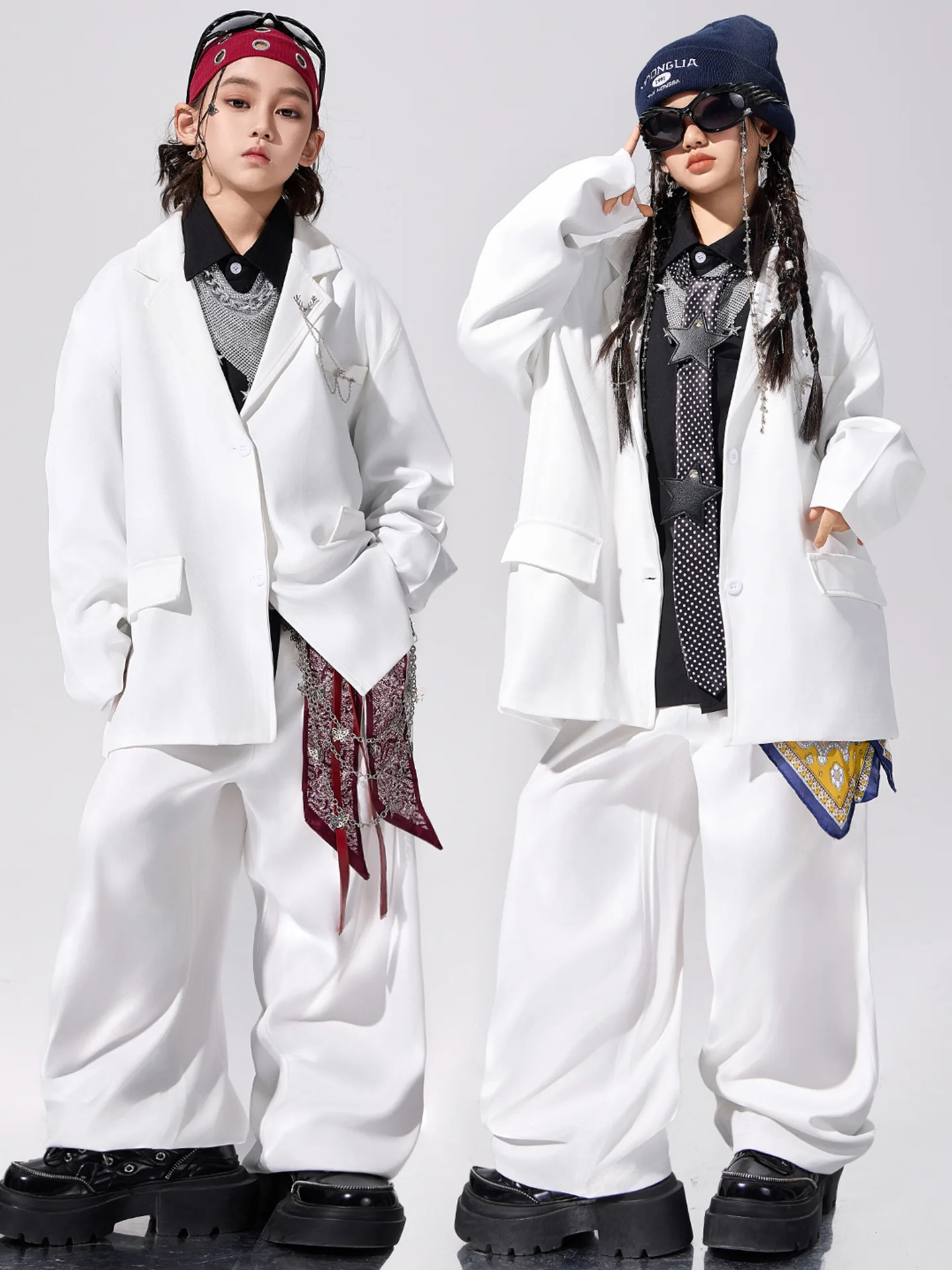 

Children's Hip-hop Performance Dresses Suits Set Boys Girls' Jazz Mechanical Dance Costume Kids Blazer Pants 2pcs Outfit Childre