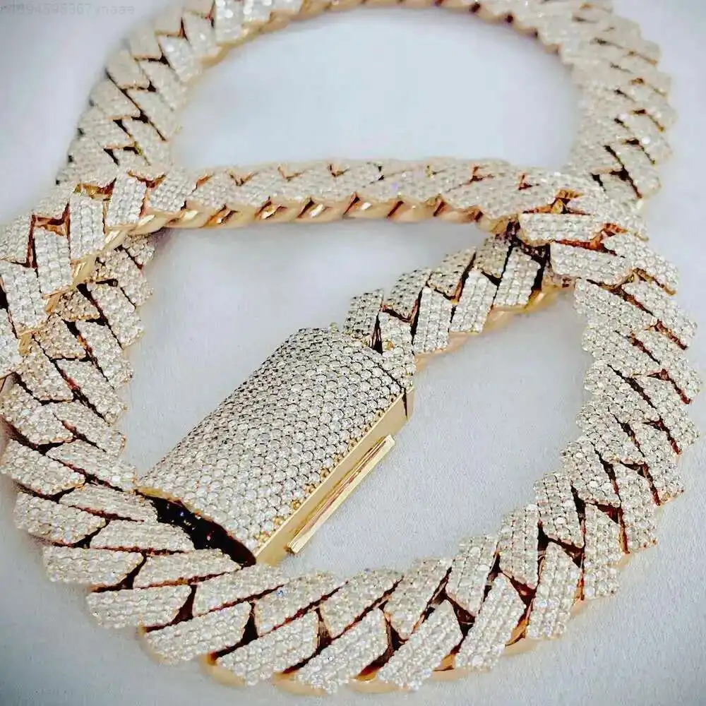 

Wholesale Fine Jewelry Cubic Zircon Chain 14k Gold Plated 925 Sterling Silver 2rows Cz Iced Out Cuban Link Chain