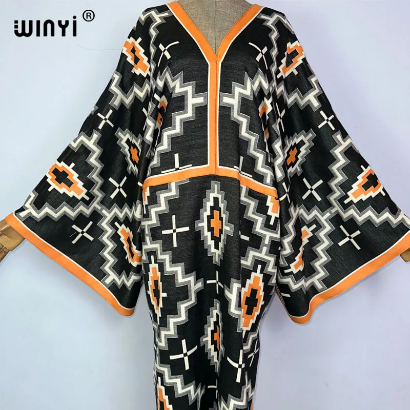 WINYI-Elegante vestido longo para mulher, Kaftan quente, Boho Party Clothes, Moda africana, Feriado, Inverno