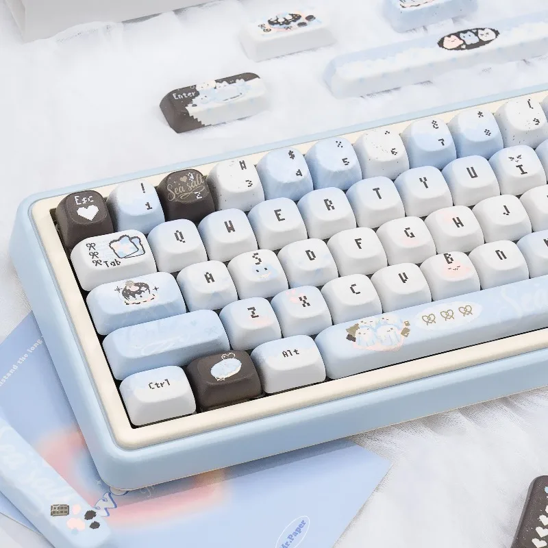 مجموعة أغطية مفاتيح لموضوع Sea Salt Pixel Meow مخصصة لملح لوحة المفاتيح PBT التسامي الكرز لملحقات لوحة المفاتيح الميكانيكية