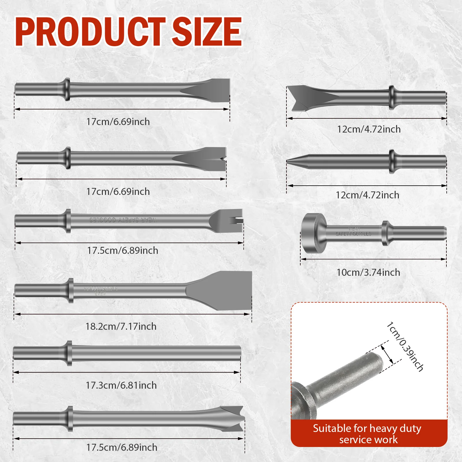 9Pcs Metal Air Hammer Bits Set for Rust Removal Drilling Sturdy Pneumatic Chisel Set Versatile Air Chisel Bits for Tile Masonry