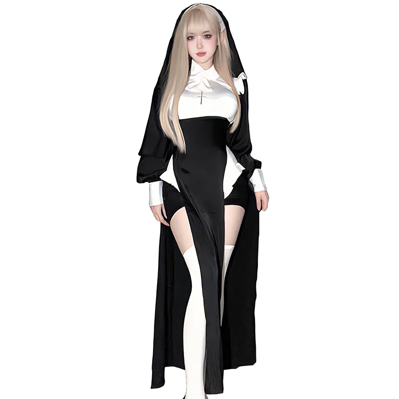 Cute Women Anime Nun Costume Cosplay show Outfit Sexy Ladies Halloween Performance Fancy Dress Up Sister Cos Uniform