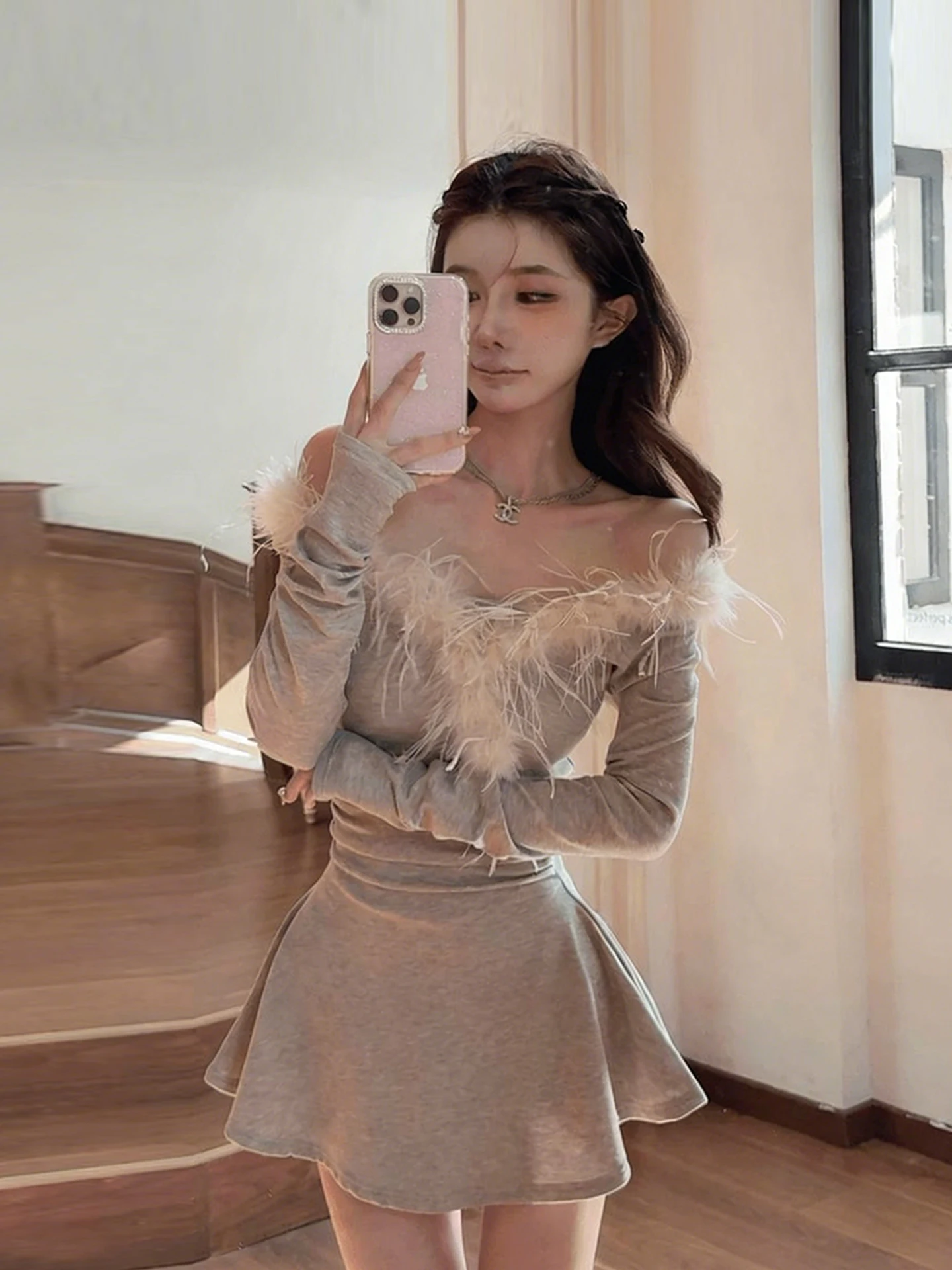 

XZY plus Size One oulder Knitted Dr Women's Winter Slimming ort Skirt Puffy Collar Casual Sle Polyester Fiber