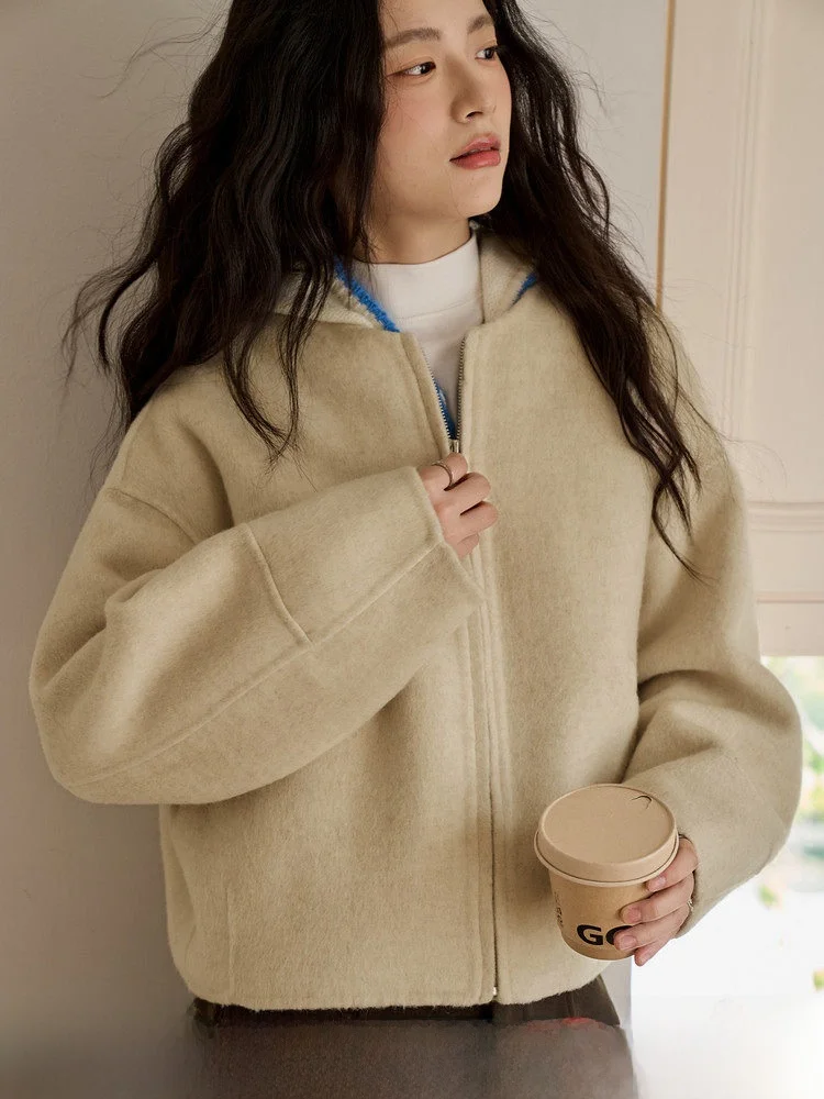 

Двустороннее шерстяное пальто Camere цвета хаки или женское зимнее пальто небольшого размера, роскошное шерстяное пальто с ощущением приближения