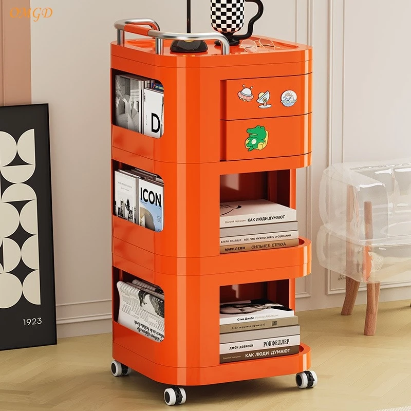 OMGD trolley storage rack Snack cosmetics storage cabinet Living room bedroom multi-function rotary multi-function bedside table