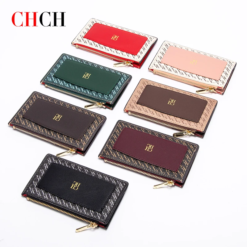 CHCH Luxury Retro Wallet Button Zipper Fashionable Classic Folding Design Textured Printing Card Holder Business Card Holde