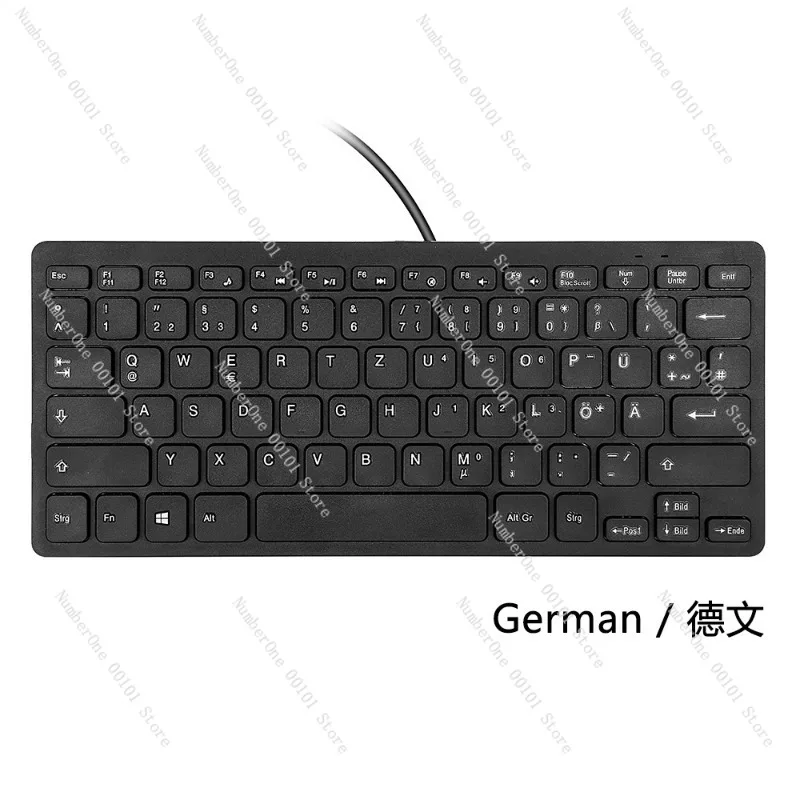 لوحة مفاتيح سلكية USB للكمبيوتر المكتبي، لوحة مفاتيح صامتة 78 مفتاحًا مع دعم متعدد اللغات (اليابانية، كورية، إسبانية، روسية)