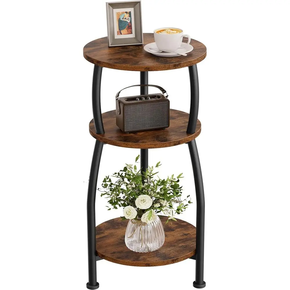 

Компактный 3-ярусный приставной столик для небольших помещений, отделка под старину, коричневый цвет