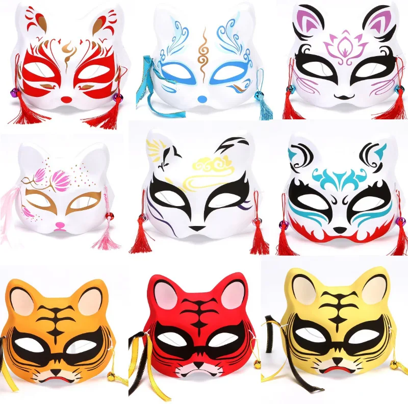 Fox Mask Japanese Cosplay Half Face Mask Kabuki Kitsune Masquerade Anime Cosplay Cat Mask Rave Adult Children Funny Party Props