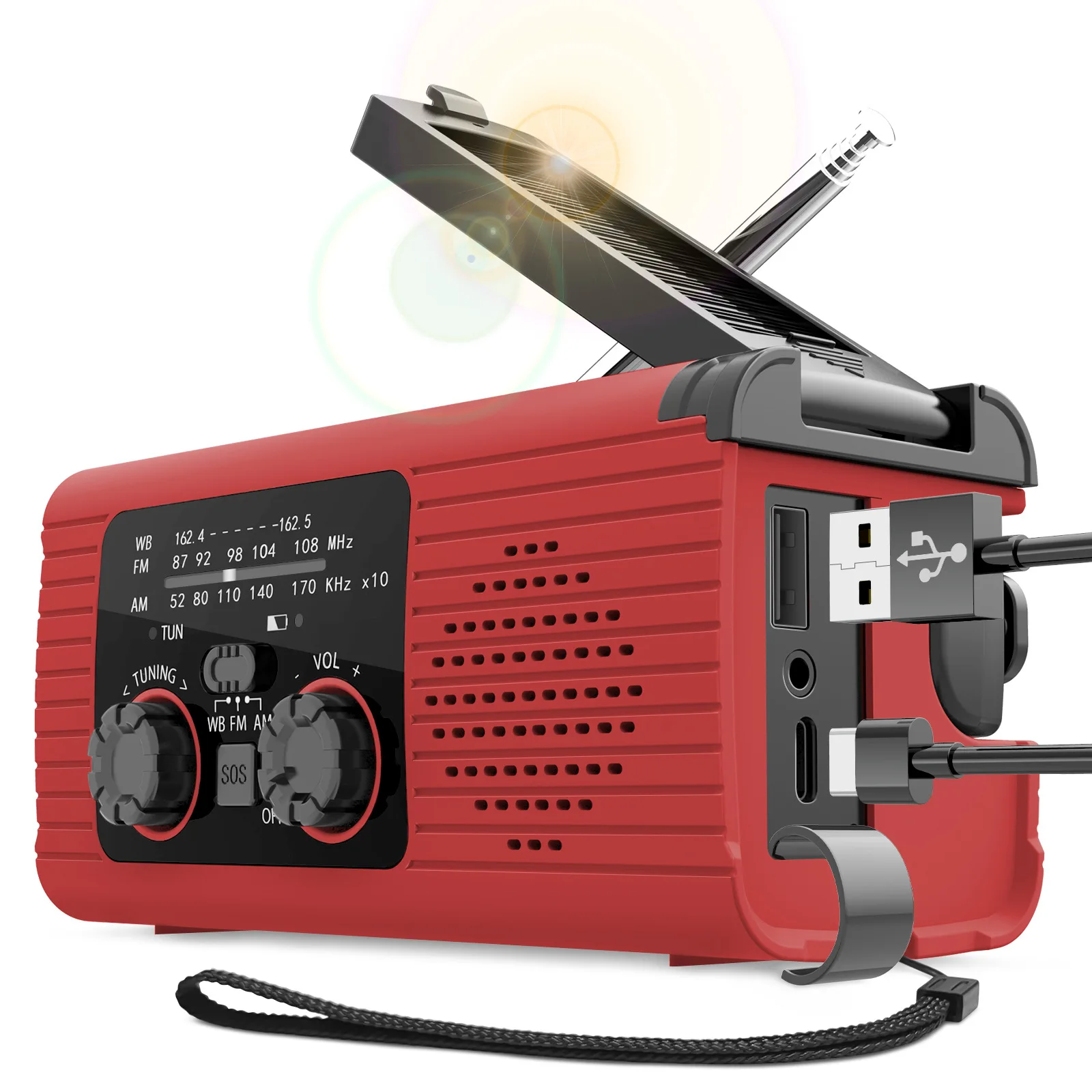 

Emergency Radio Solar Manual Crank AM/FM/NOAA Portable Weather Radio with LED Flashlight/reading Lamp/SOS Alarm/earphone Jack