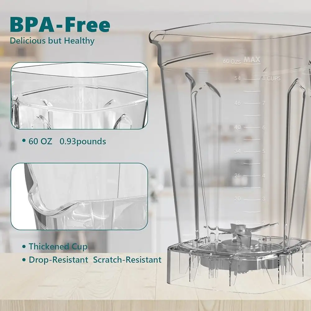 1800W High Speed Professional Blender Durable Stainless Steel Blades 60oz BPA Free Ice Crushing Smoothie Maker Variable Speed