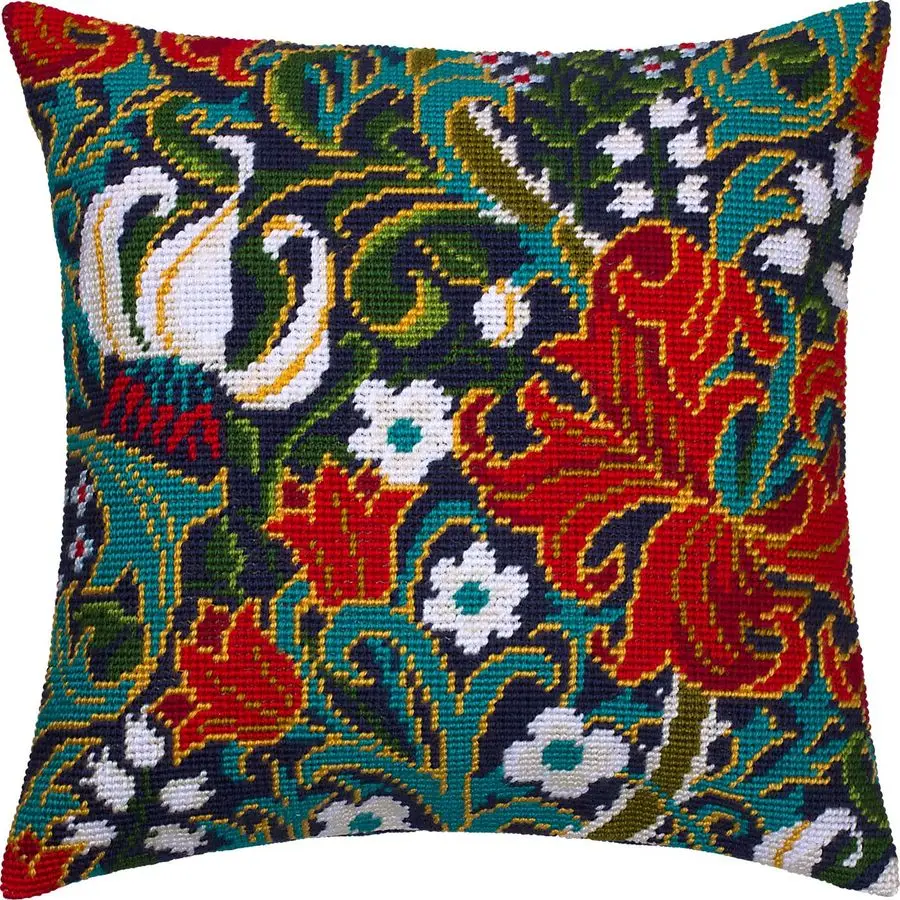 

Floral Needlepoint Kit for Adults and Beginners Golden Lily by William Morris 1616 with Clear, Precise Printed Design on Cotton