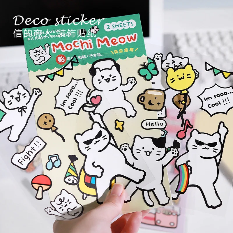 2 Sheets Cute Cat Stickers for Kids Kawaii Cartoon Stickers Waterproof Animal Stickers Funny DIY Decorative Adhesive Sticker