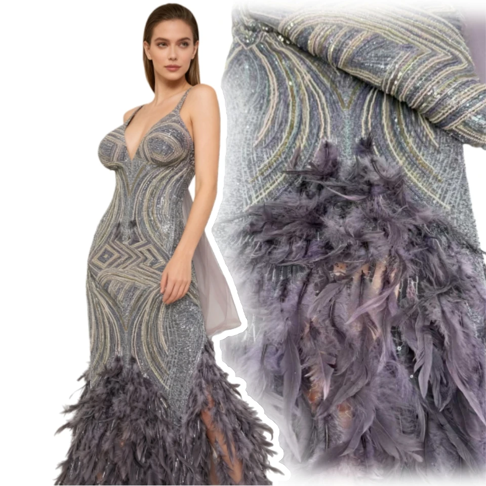 

Madison-Luxury 3D Feather Lace, Shiny Sequins, Mesh Lace, Tulle Fabric, Swiss, Bride, Wedding Party, Sewing, Top Quality,SZ1806