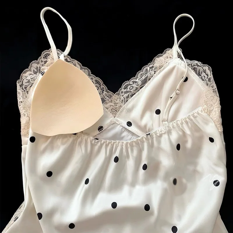 New Summer Ice Silk Pajamas Sexy Deep V With Cushion Strap Shorts Comfortable Two Piece Home Clothes