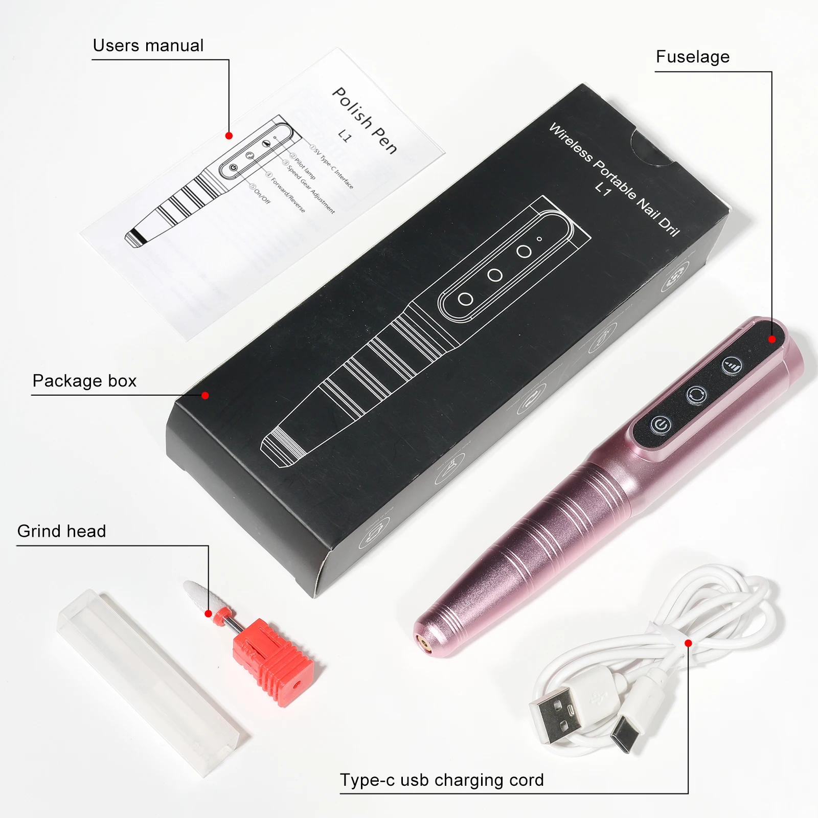 Professionele nagelboormachine USB nagelvijl polijstpen Oplaadbare nagelboormachine Draagbare manicure boor Salon gereedschap