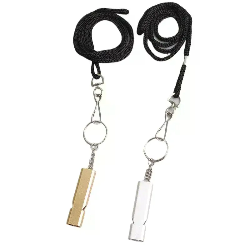 شقة سبائك الألومنيوم أنبوب مزدوج صافرة المهنية مع حبل المحمولة أداة صافرة إنقاذ في الهواء الطلق