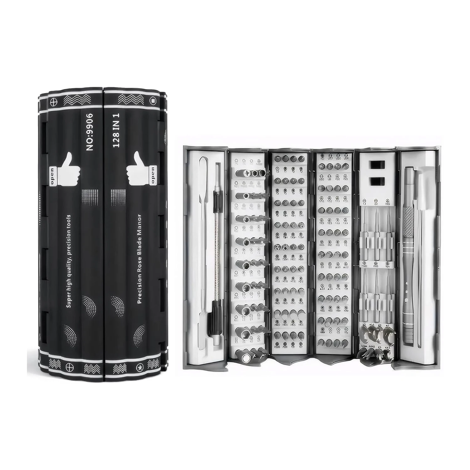 

Precision Screwdriver Set 128 in 1 Professional Multi-Tool with S2 Magnetic Screwdriver Bits Roll-up Cylinder Organizer Portable
