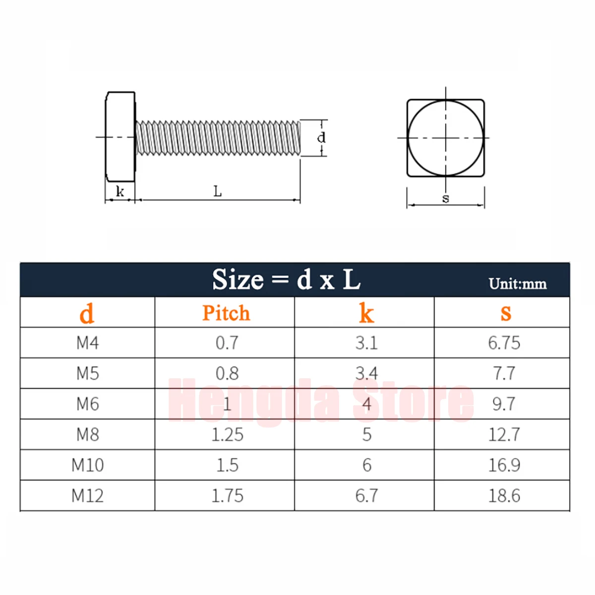 M4 M5 M6 M8 M10 M12 GB35 304 Stainless Steel Square Head Bolt Foursquare Quadrate Type Head Machine Screw Bolts Length 8-100mm